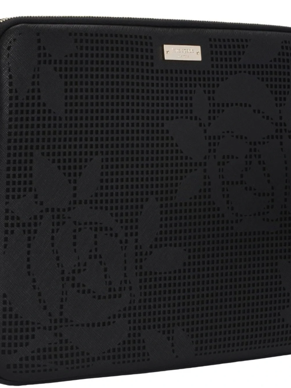 kate spade Black Floral Perforated Laptop Sleeve with Gold Logo